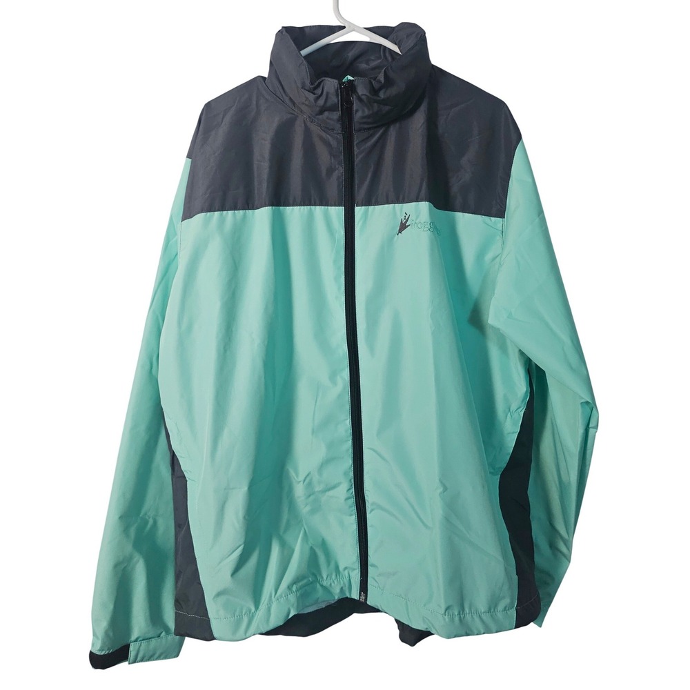 Frogg Toggs Rain Jacket Womens L/XL Mint Green Gray Full Zip Windbreaker Outdoor